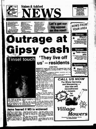 cover page of Staines & Ashford News published on November 30, 1989
