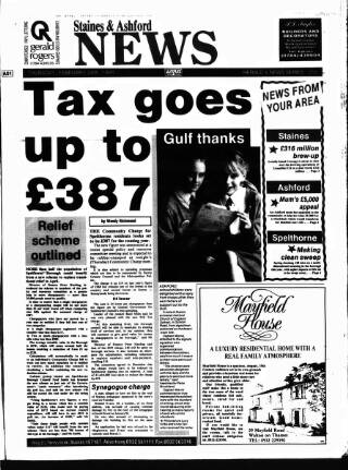 cover page of Staines & Ashford News published on February 28, 1991