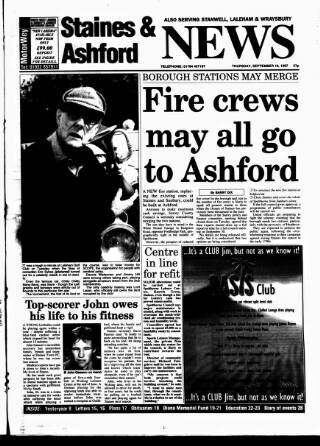 cover page of Staines & Ashford News published on September 18, 1997