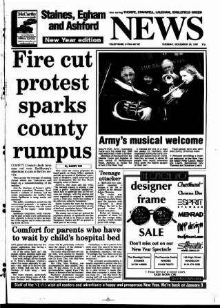 cover page of Staines & Ashford News published on December 30, 1997