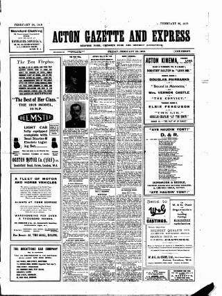 cover page of Acton Gazette published on February 28, 1919