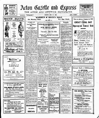 cover page of Acton Gazette published on July 6, 1923