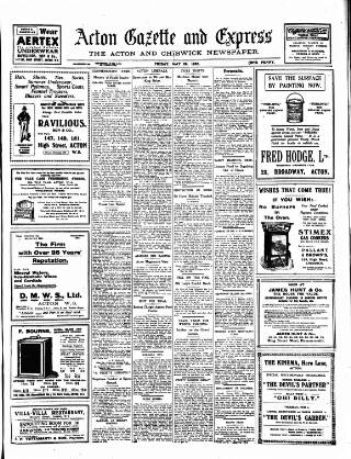 cover page of Acton Gazette published on May 29, 1925