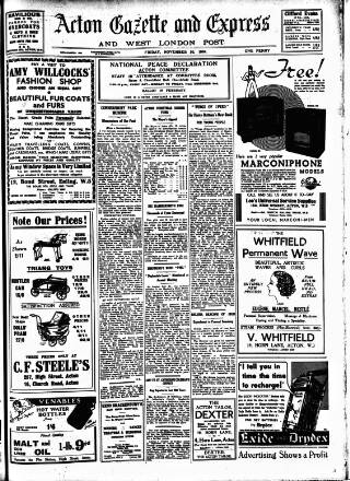 cover page of Acton Gazette published on November 30, 1934