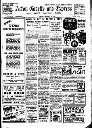 cover page of Acton Gazette published on February 28, 1936