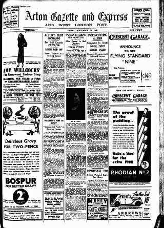 cover page of Acton Gazette published on September 18, 1936