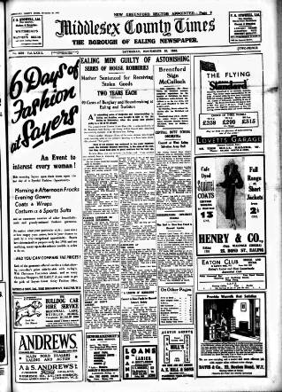 cover page of Middlesex County Times published on November 30, 1935