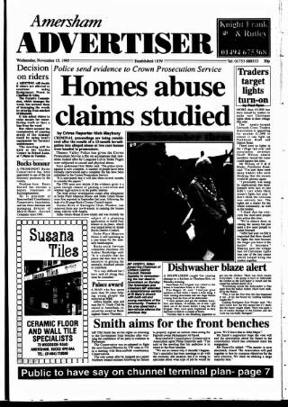 cover page of Amersham Advertiser published on November 15, 1995