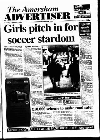 cover page of Amersham Advertiser published on September 18, 1996