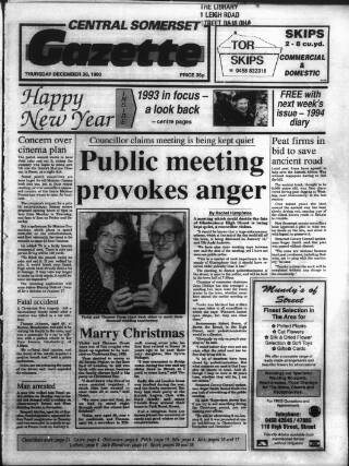 cover page of Central Somerset Gazette published on December 30, 1993