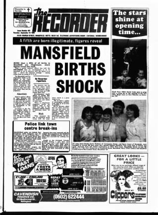 cover page of Mansfield & Sutton Recorder published on September 18, 1986