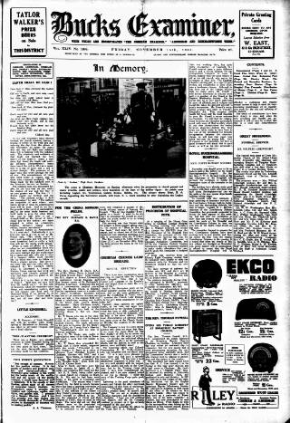 cover page of Buckinghamshire Examiner published on November 15, 1935