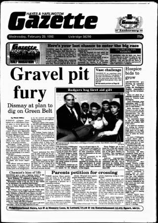 cover page of Hayes & Harlington Gazette published on February 28, 1990