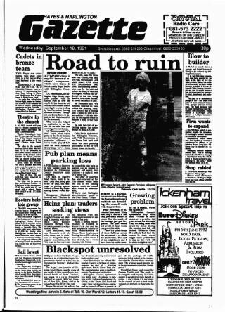 cover page of Hayes & Harlington Gazette published on September 18, 1991