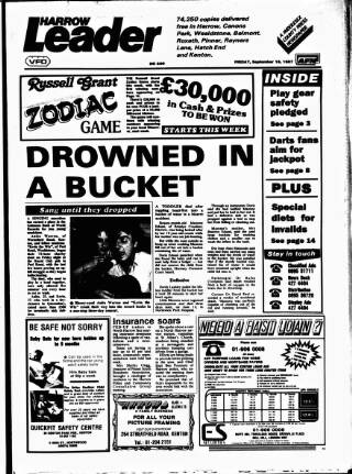 cover page of Harrow Leader published on September 18, 1987