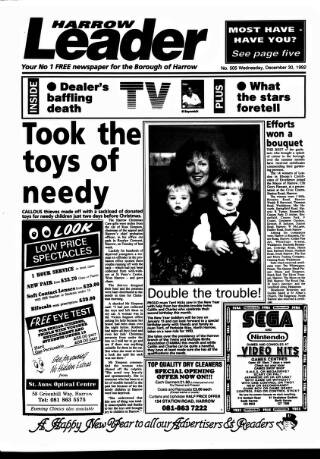 cover page of Harrow Leader published on December 30, 1992