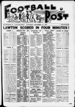 cover page of Football Post (Nottingham) published on November 15, 1947