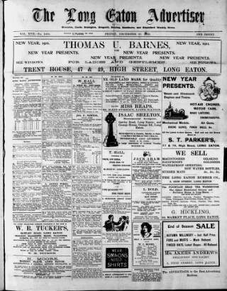 cover page of Long Eaton Advertiser published on December 30, 1910