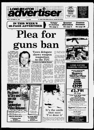 cover page of Long Eaton Advertiser published on September 18, 1987