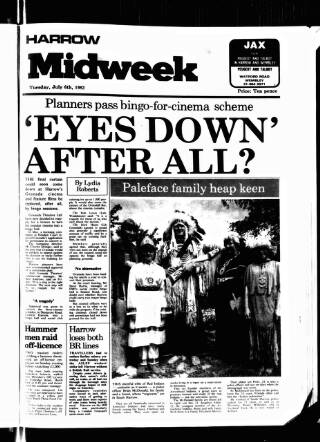 cover page of Harrow Midweek published on July 6, 1982