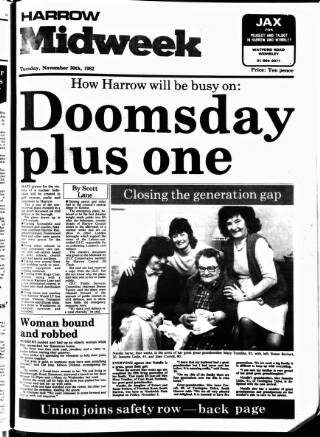cover page of Harrow Midweek published on November 30, 1982