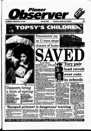 cover page of Pinner Observer published on February 28, 1991