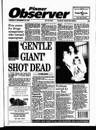 cover page of Pinner Observer published on December 30, 1993