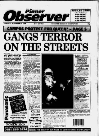 cover page of Pinner Observer published on November 30, 1995