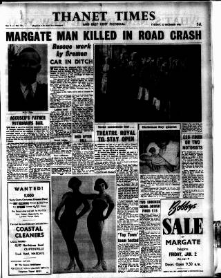 cover page of Thanet Times published on December 30, 1958