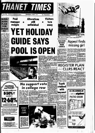 cover page of Thanet Times published on May 29, 1974