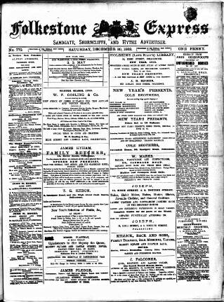 cover page of Folkestone Express, Sandgate, Shorncliffe & Hythe Advertiser published on December 30, 1882