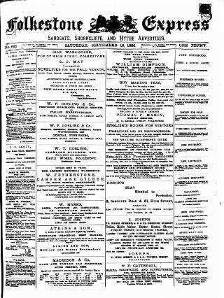 cover page of Folkestone Express, Sandgate, Shorncliffe & Hythe Advertiser published on September 18, 1886