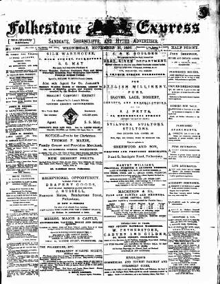 cover page of Folkestone Express, Sandgate, Shorncliffe & Hythe Advertiser published on November 30, 1887