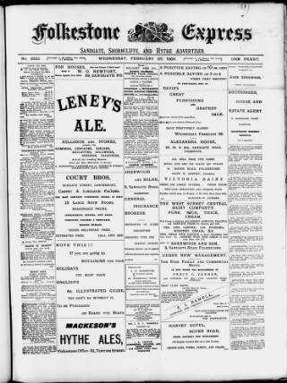 cover page of Folkestone Express, Sandgate, Shorncliffe & Hythe Advertiser published on February 28, 1900