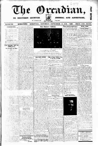 cover page of Orcadian published on September 18, 1909