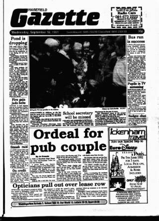 cover page of Harefield Gazette published on September 18, 1991