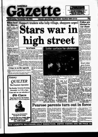cover page of Harefield Gazette published on November 30, 1994