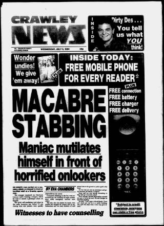 cover page of Crawley News published on July 6, 1994