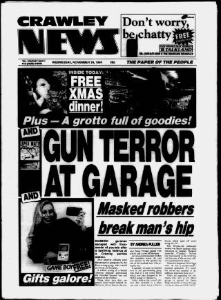 cover page of Crawley News published on November 30, 1994