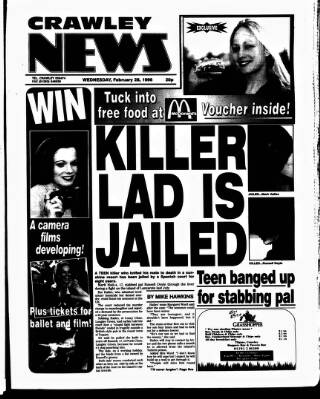 cover page of Crawley News published on February 28, 1996