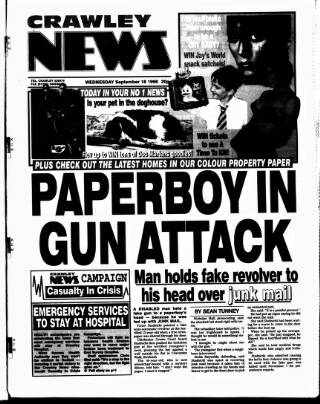 cover page of Crawley News published on September 18, 1996