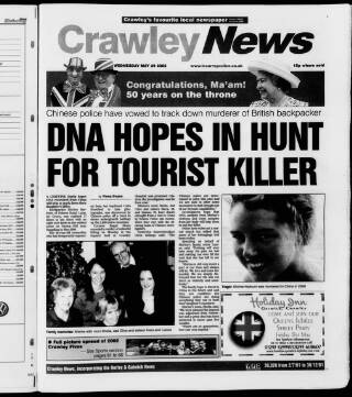 cover page of Crawley News published on May 29, 2002