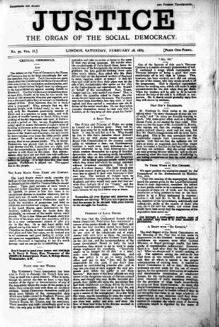 cover page of Justice published on February 28, 1885