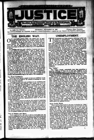 cover page of Justice published on November 30, 1922