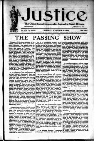 cover page of Justice published on November 15, 1923