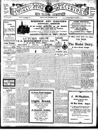 cover page of County Down Spectator and Ulster Standard published on September 18, 1914