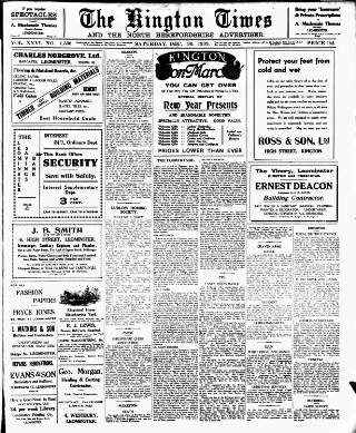 cover page of Kington Times published on December 30, 1933