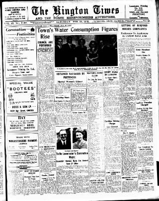 cover page of Kington Times published on February 28, 1953