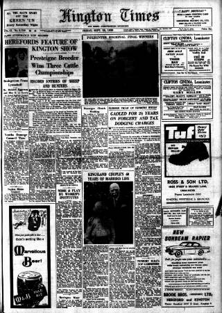 cover page of Kington Times published on September 18, 1959