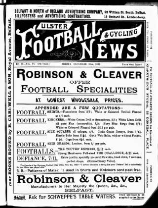 cover page of Ulster Football and Cycling News published on December 30, 1892